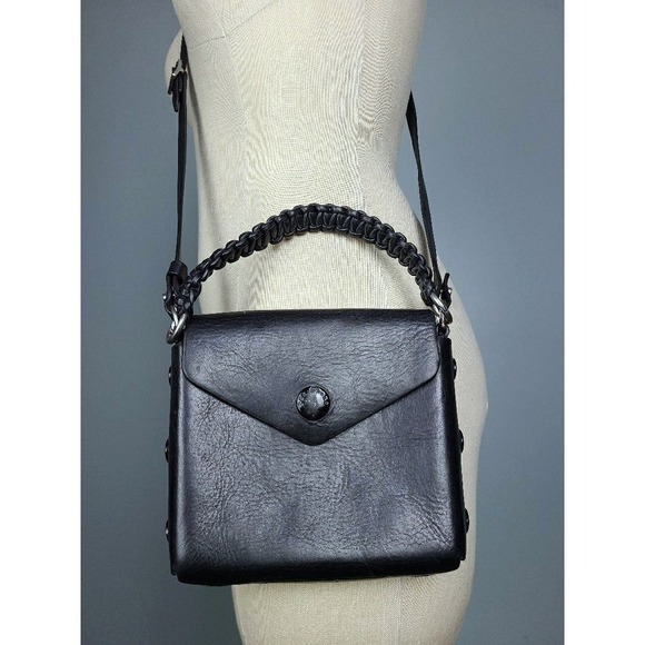 NWOT Rag & Bone Micro Atlas Crossbody Bag Black Embossed Leather Purse Snap Open